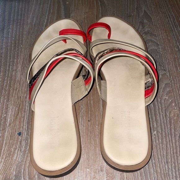 Kenneth Cole Reaction Sandals Tan Orange Snakeskin Slipon Modern Chic Minimalist - Picture 4 of 7